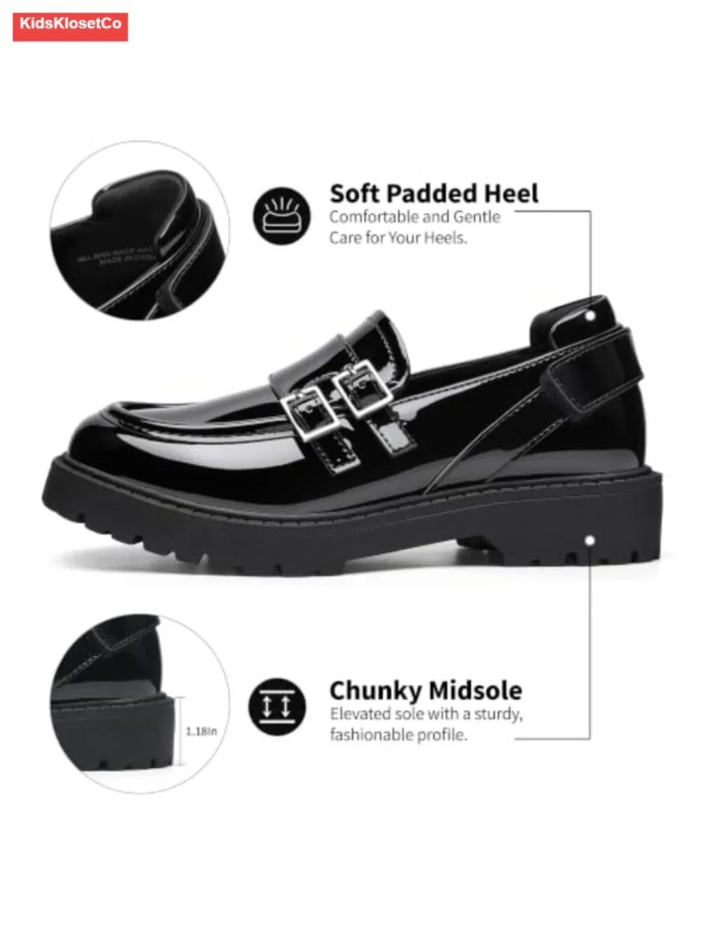 Girls Chunky Platform Loafers Round Toe School Uniform Slip On Dress Shoes